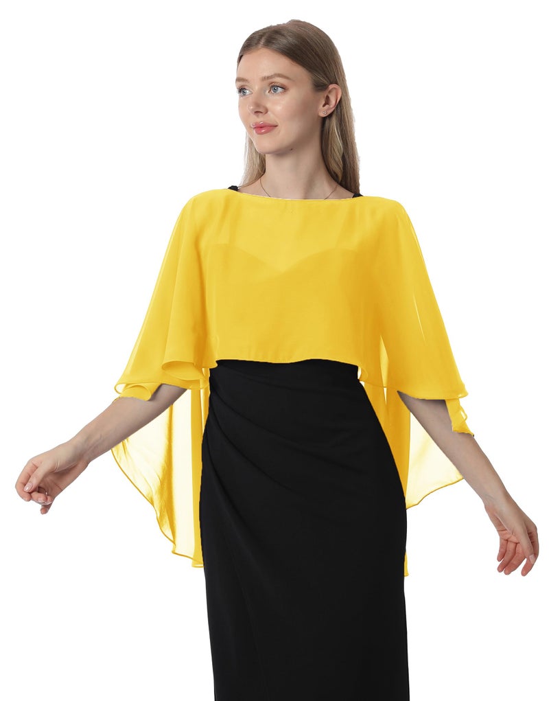 Hotshawl Capelets for women Chiffon Cape Shawls and Wraps for Evening Dress Wedding Capes Cover Up (Yellow gold) - Image 3